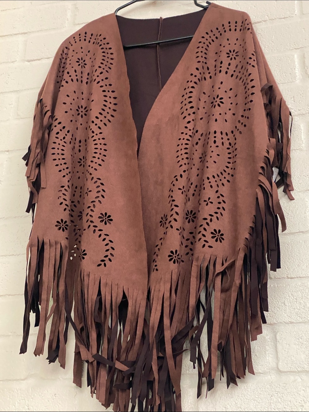Suede look fringe pancho/costume